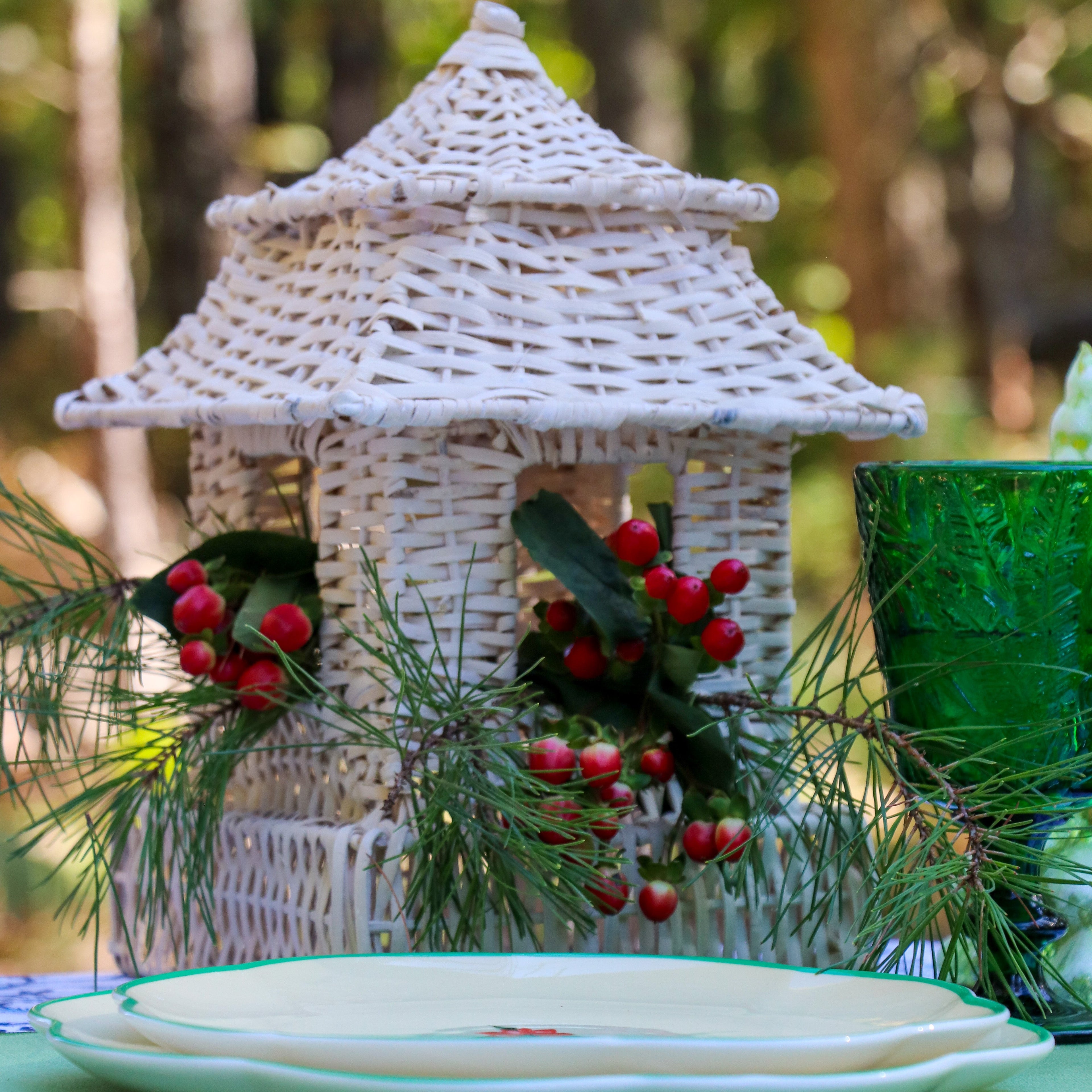 White Rattan Pagoda Set - 1 Large & 1 Small