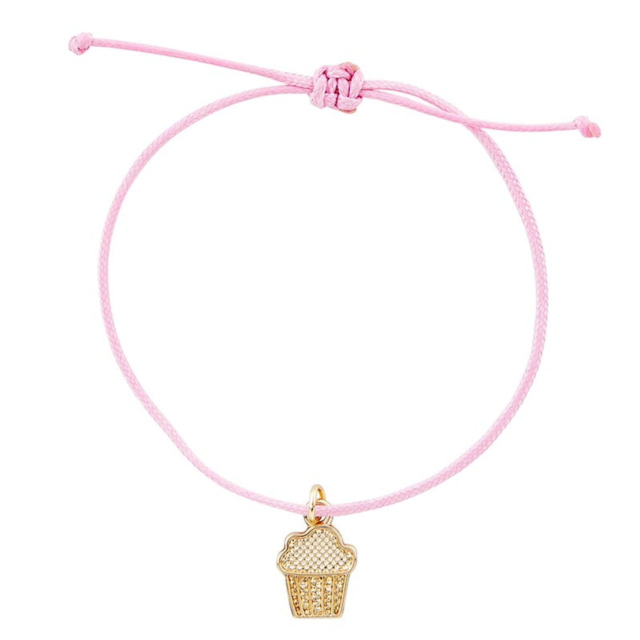 Wishing You a Happy Birthday Cupcake Charm Cord Bracelet on a Gift Card