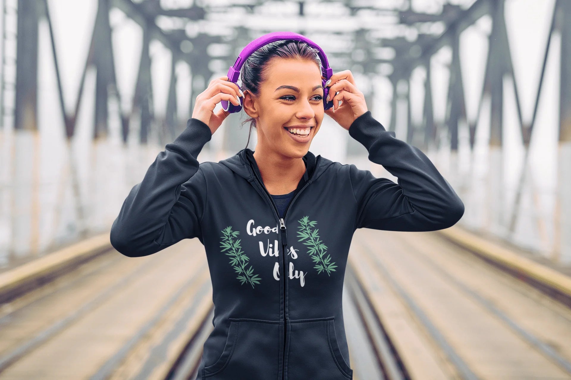 Good Vibes Only Women's Weed Zip Up Hoodie