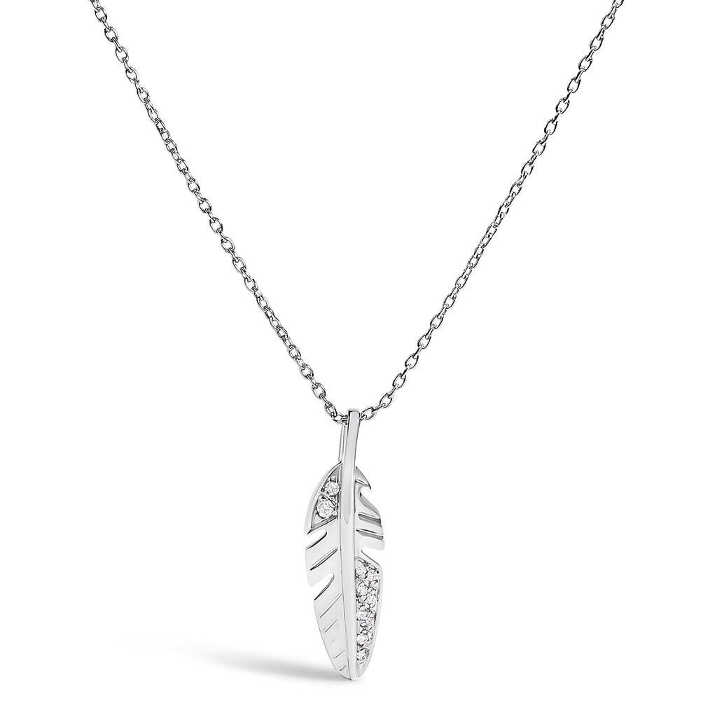 14K White Gold Diamond Accent Feather Pendant Necklace