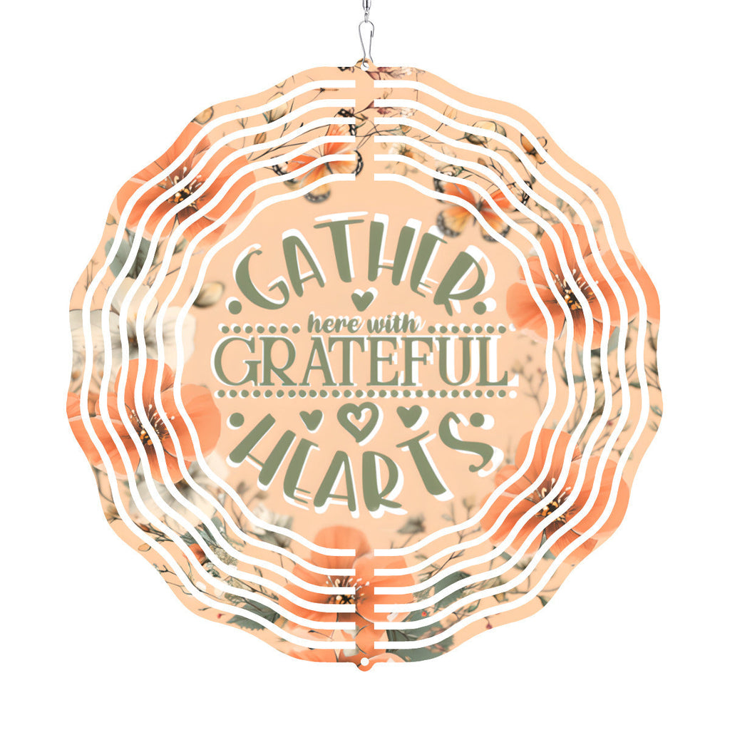Gather Here with Grateful Hearts Orange Thanksgiving Wind Spinner Outdoor Decor