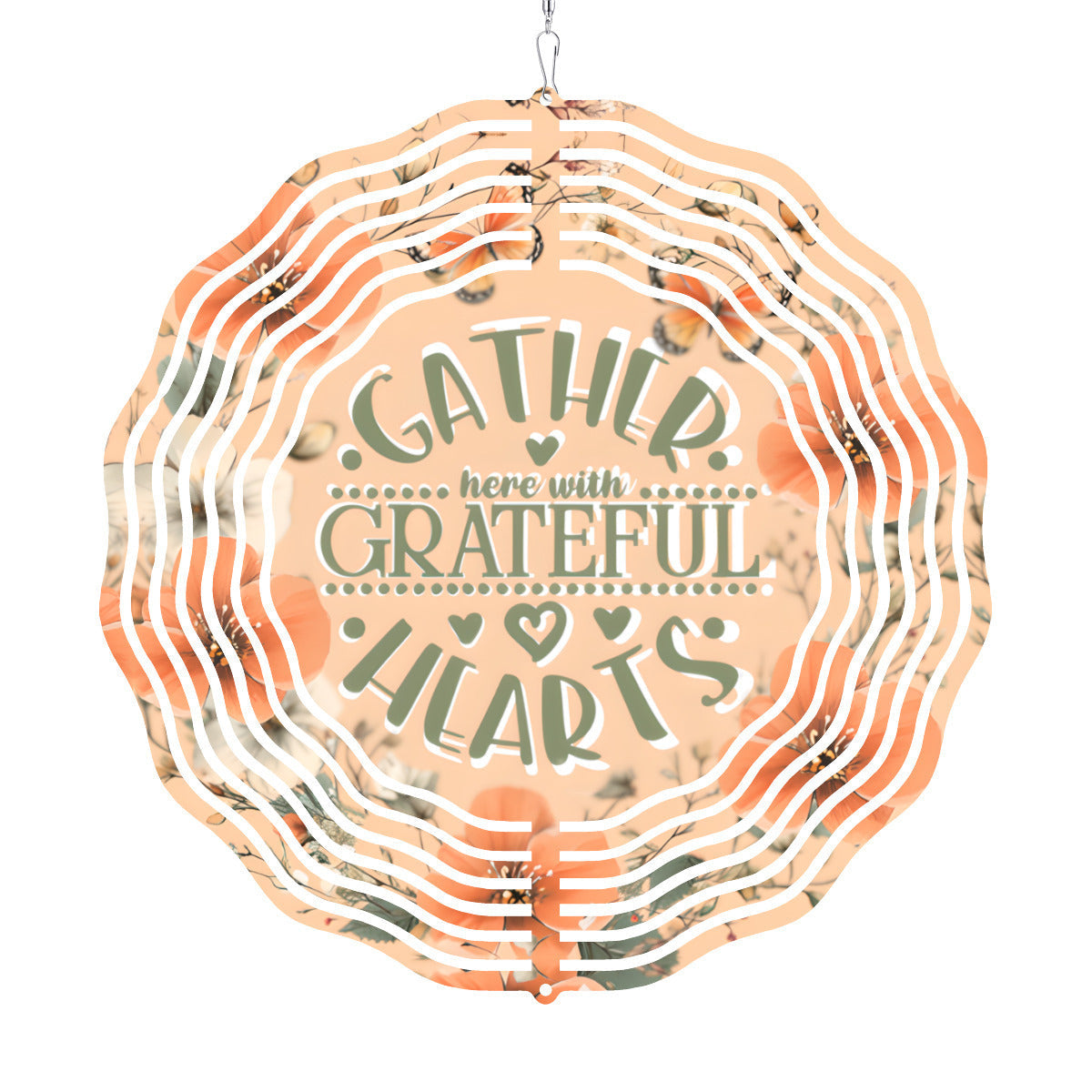 Gather Here with Grateful Hearts Orange Thanksgiving Wind Spinner Outdoor Decor