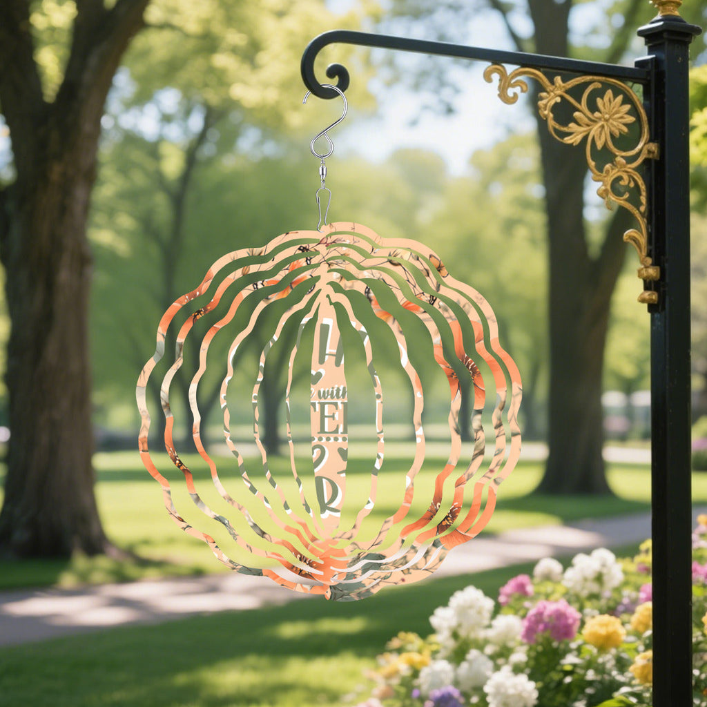 Gather Here with Grateful Hearts Orange Thanksgiving Wind Spinner Outdoor Decor