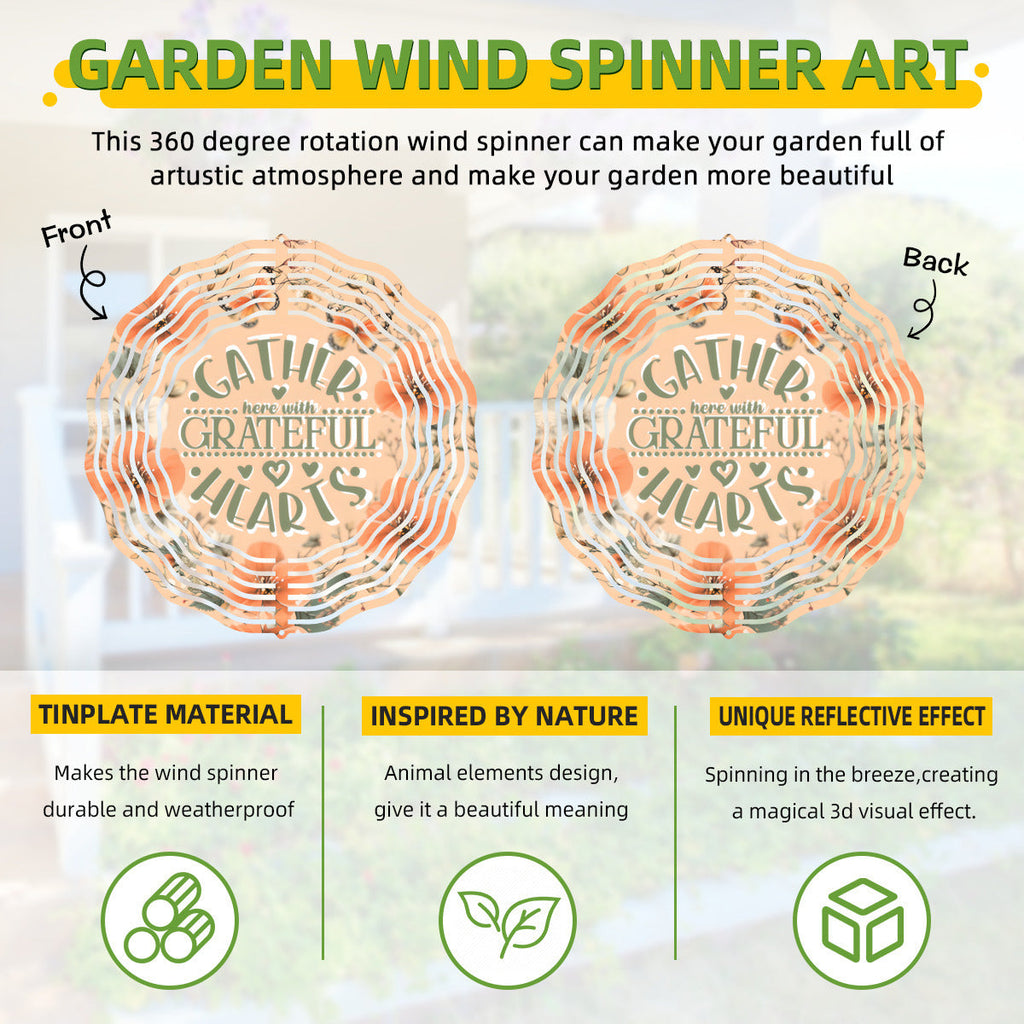 Gather Here with Grateful Hearts Orange Thanksgiving Wind Spinner Outdoor Decor