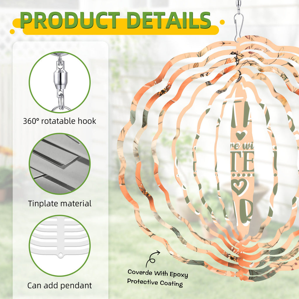 Gather Here with Grateful Hearts Orange Thanksgiving Wind Spinner Outdoor Decor