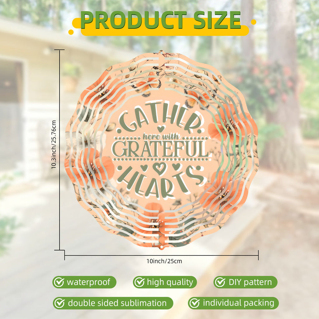 Gather Here with Grateful Hearts Orange Thanksgiving Wind Spinner Outdoor Decor