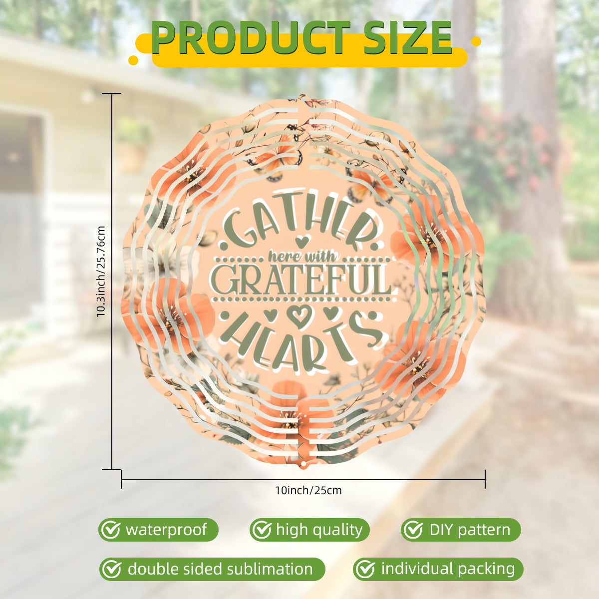 Gather Here with Grateful Hearts Orange Thanksgiving Wind Spinner Outdoor Decor