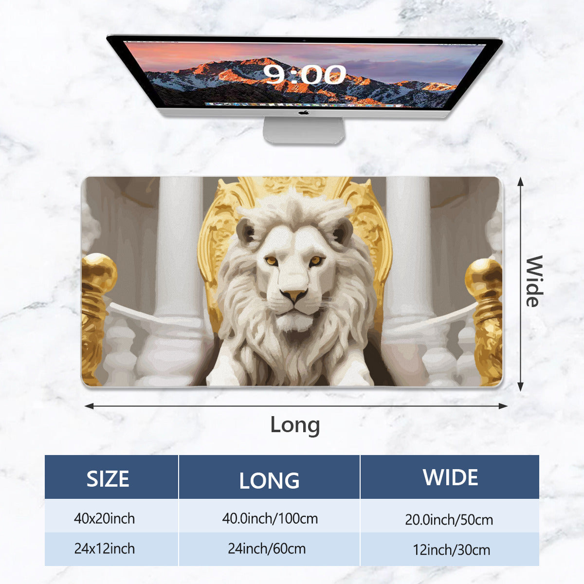 White Lion on a Throne Mousepad Desk Mat - available in 2 sizes