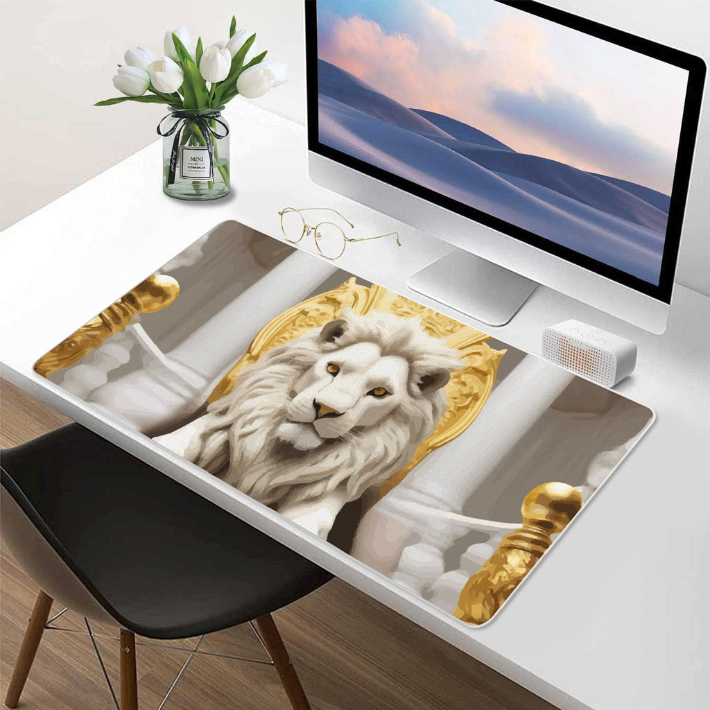 White Lion on a Throne Mousepad Desk Mat - available in 2 sizes