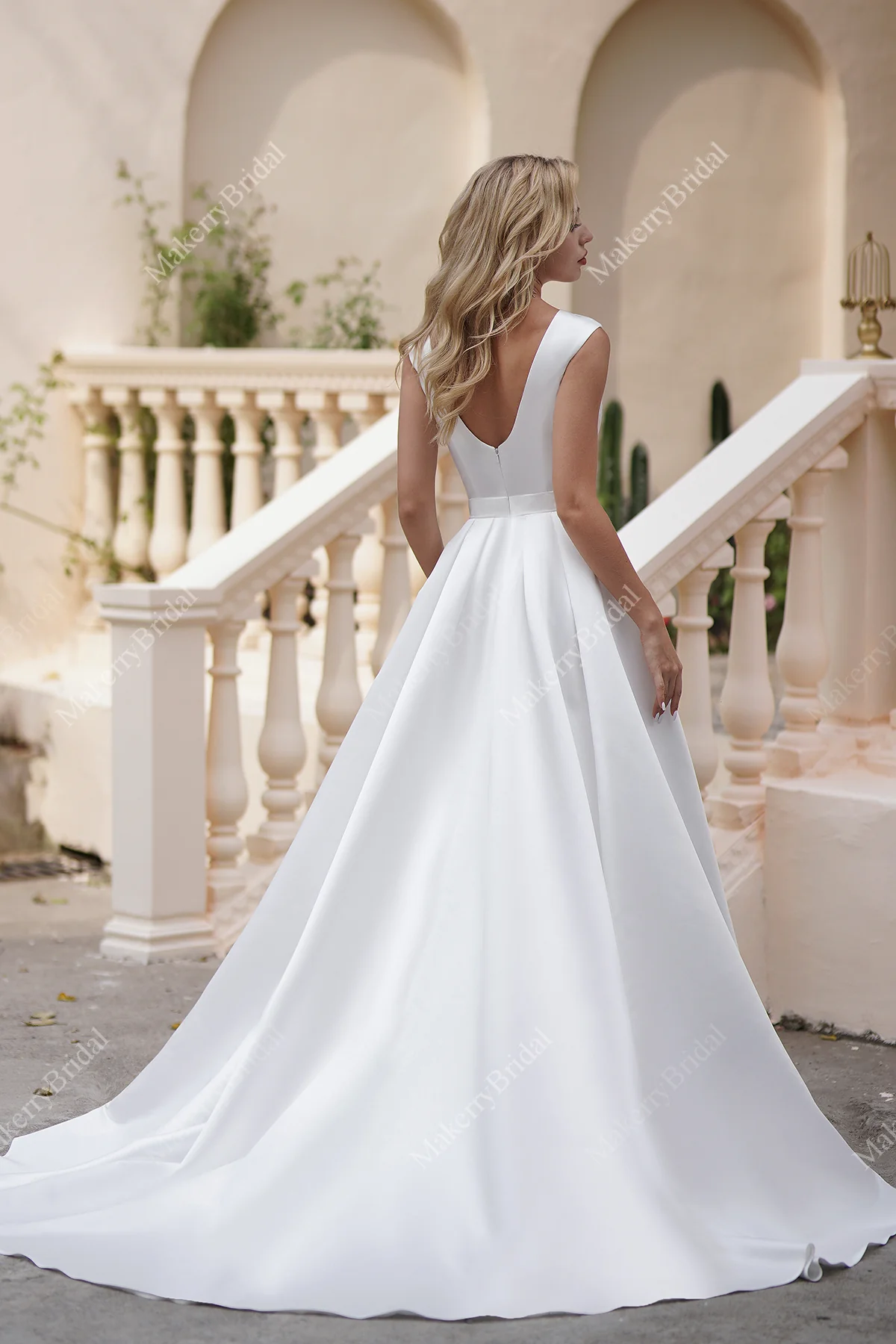 Simple Long Satin A-Line Wedding Dresses With Pockets