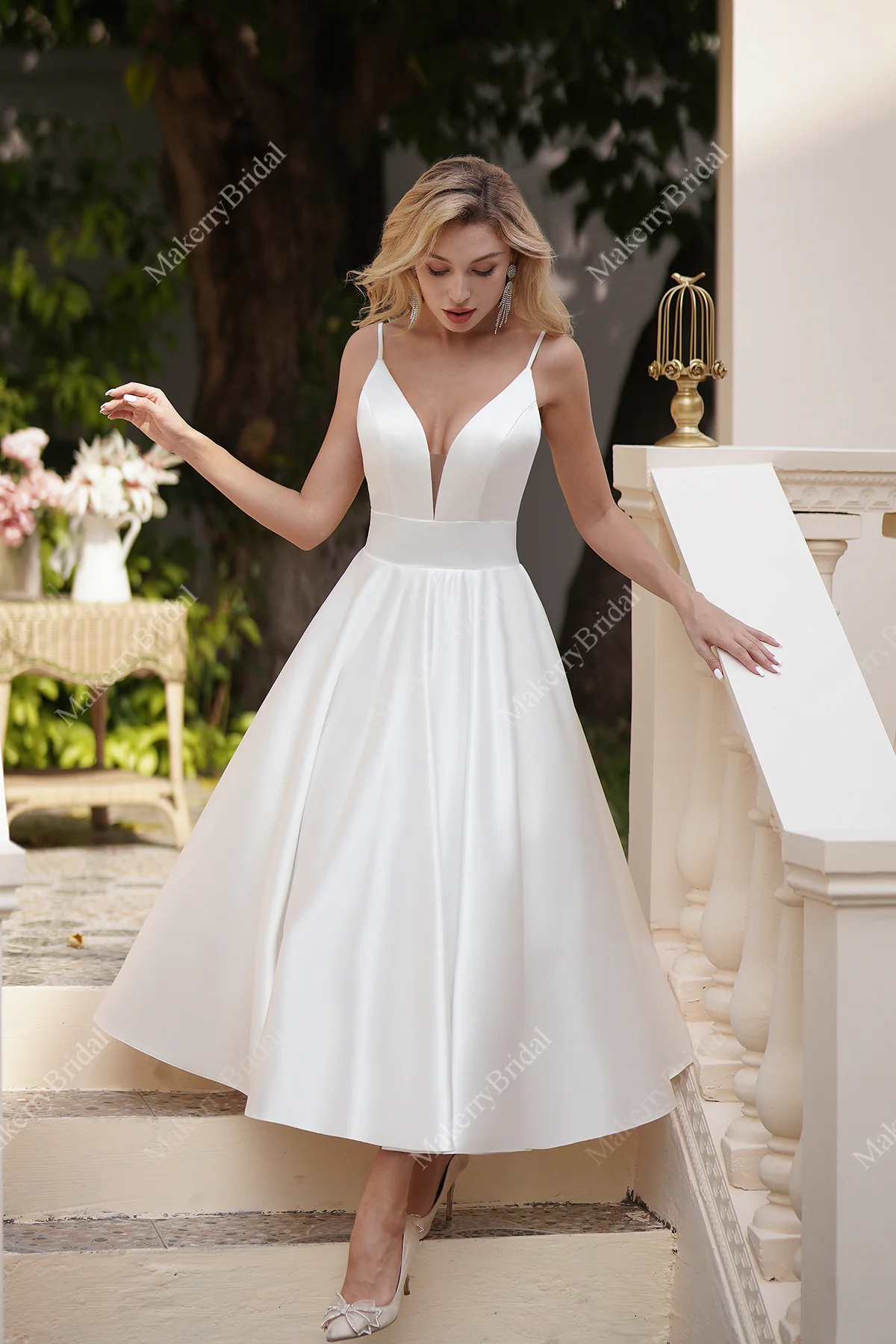 Simple Short Satin Wedding Dress With Pockets