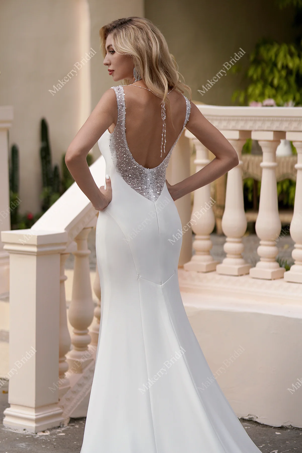 Simple Crepe Wedding Dresses With Beaded Backless