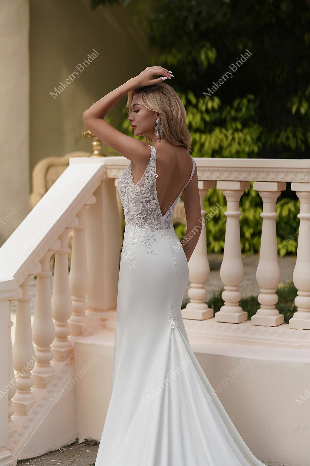 Elegant Beaded Lace Satin Mermaid Wedding Dress