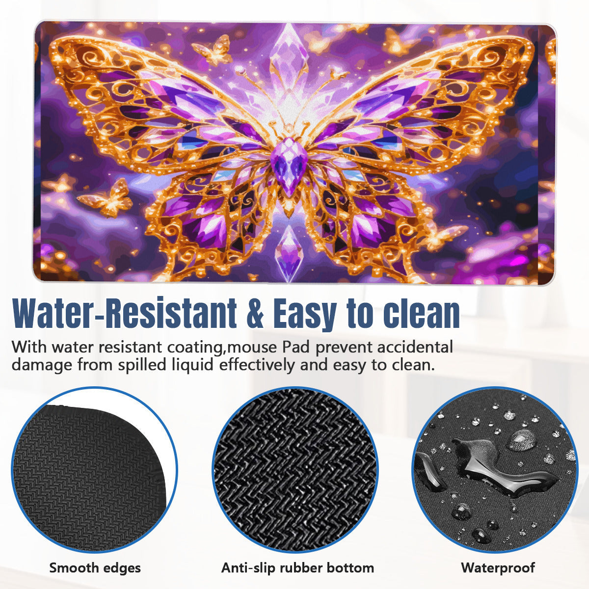 Crystal Purple Butterfly Mousepad Desk Mat - available in 2 sizes