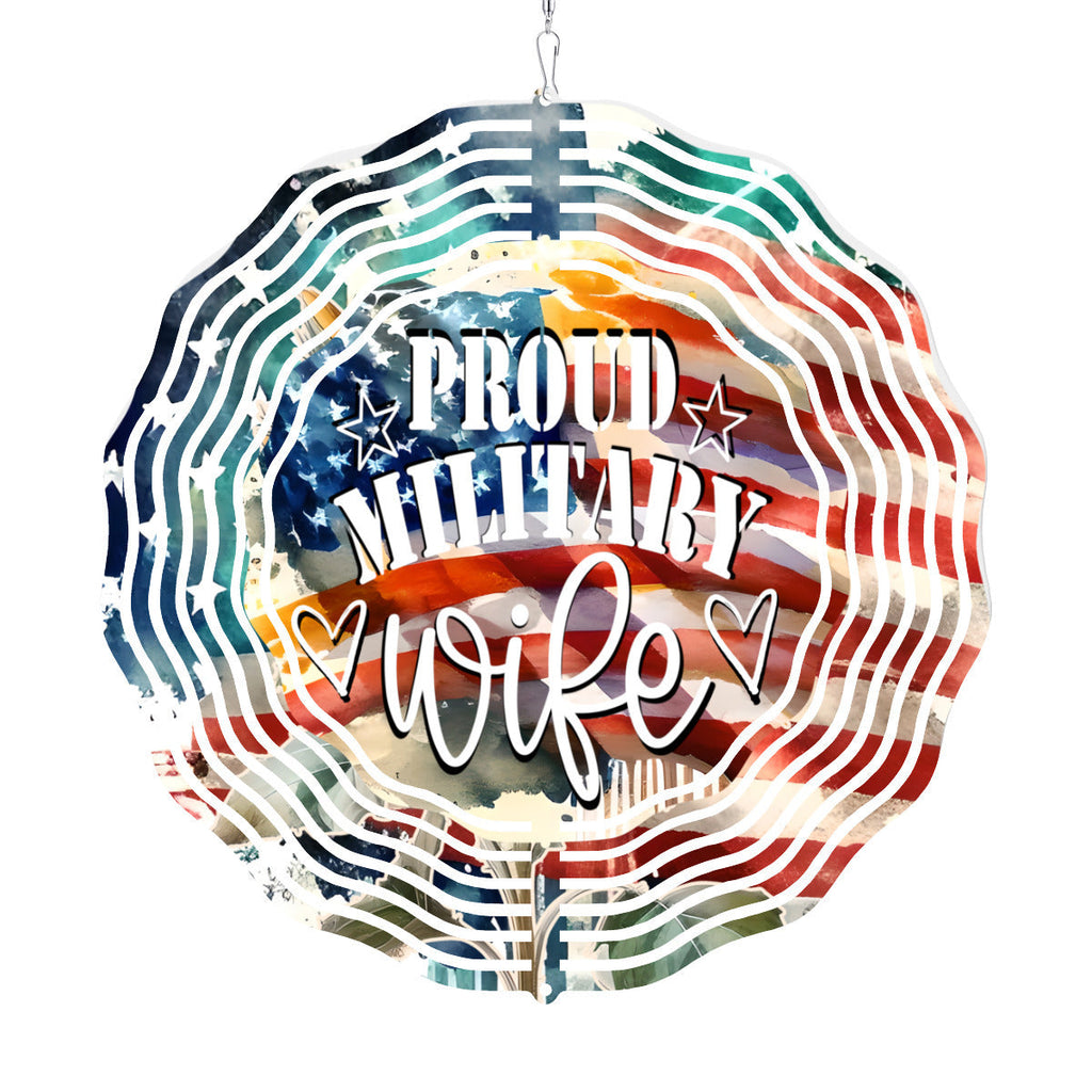 United States Proud Military Wife Metal Wind Spinner Outdoor Decor