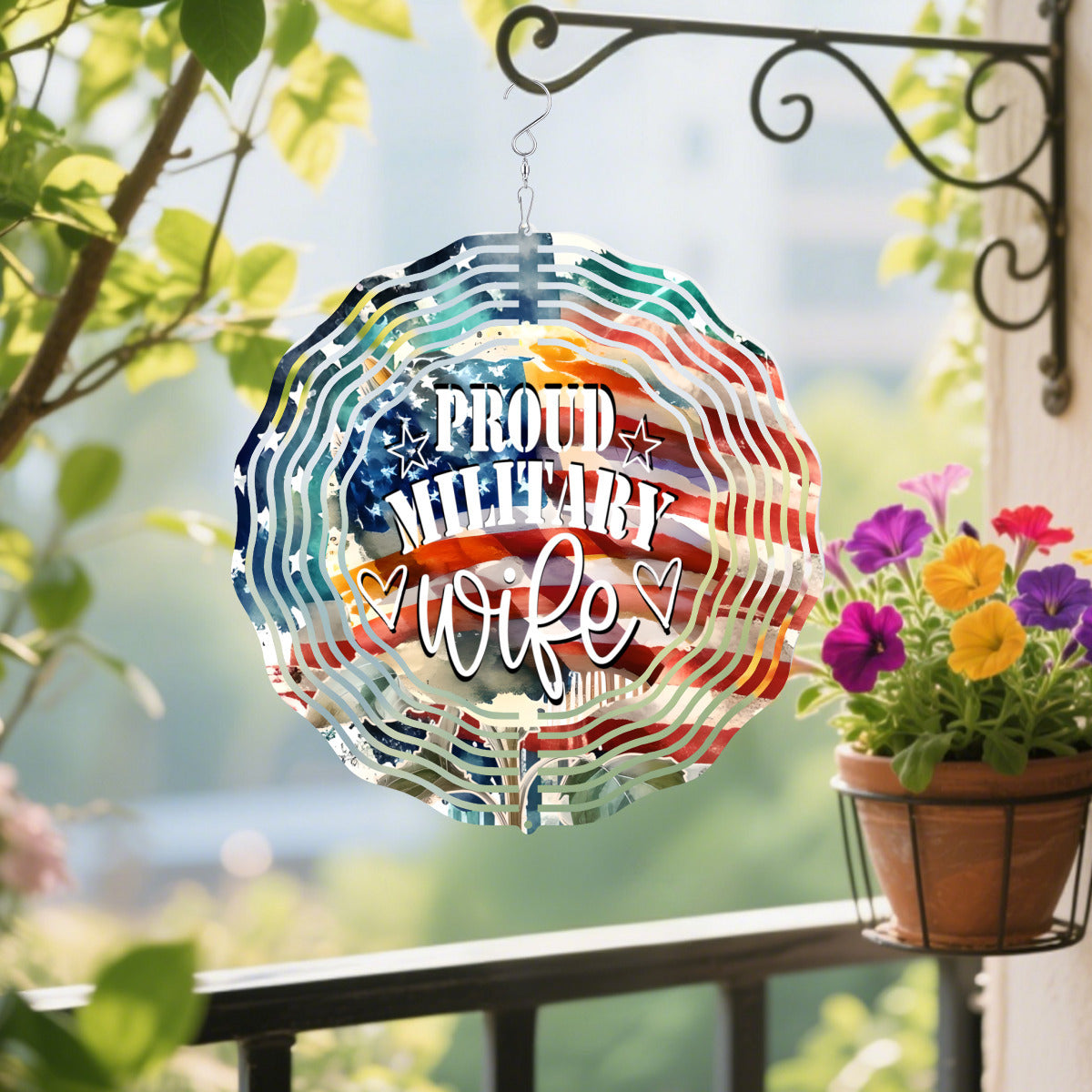 United States Proud Military Wife Metal Wind Spinner Outdoor Decor