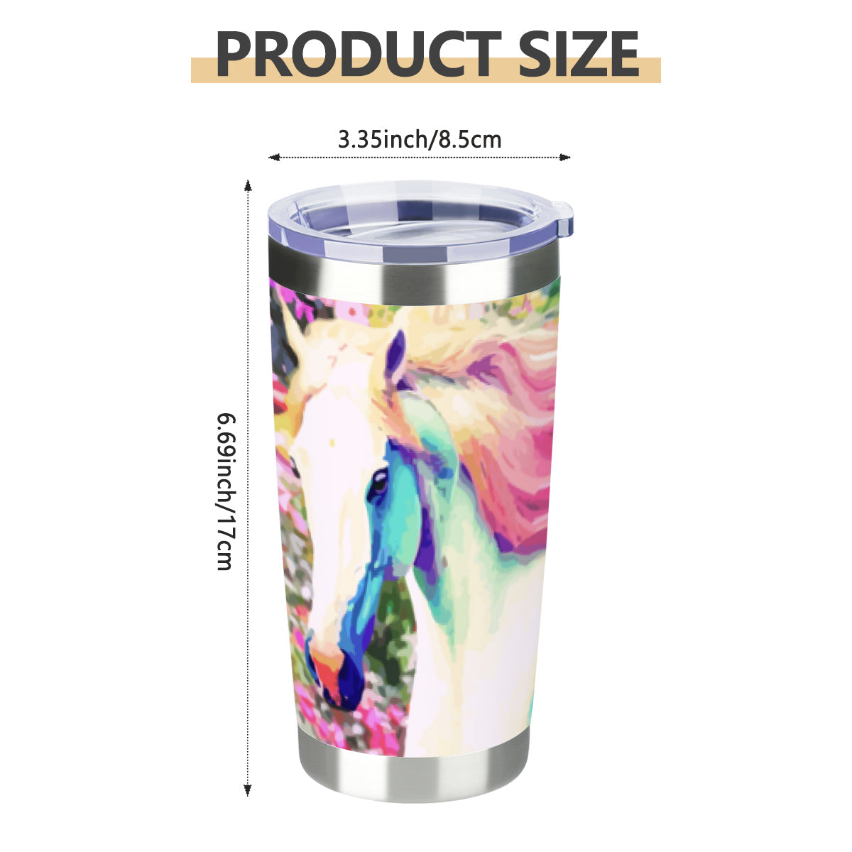 White Horse with Pink Mane Stainless Steel Tumbler with Lid