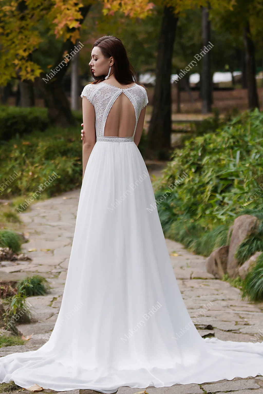 Cap Sleeves Chiffon Bohemian Wedding Dress