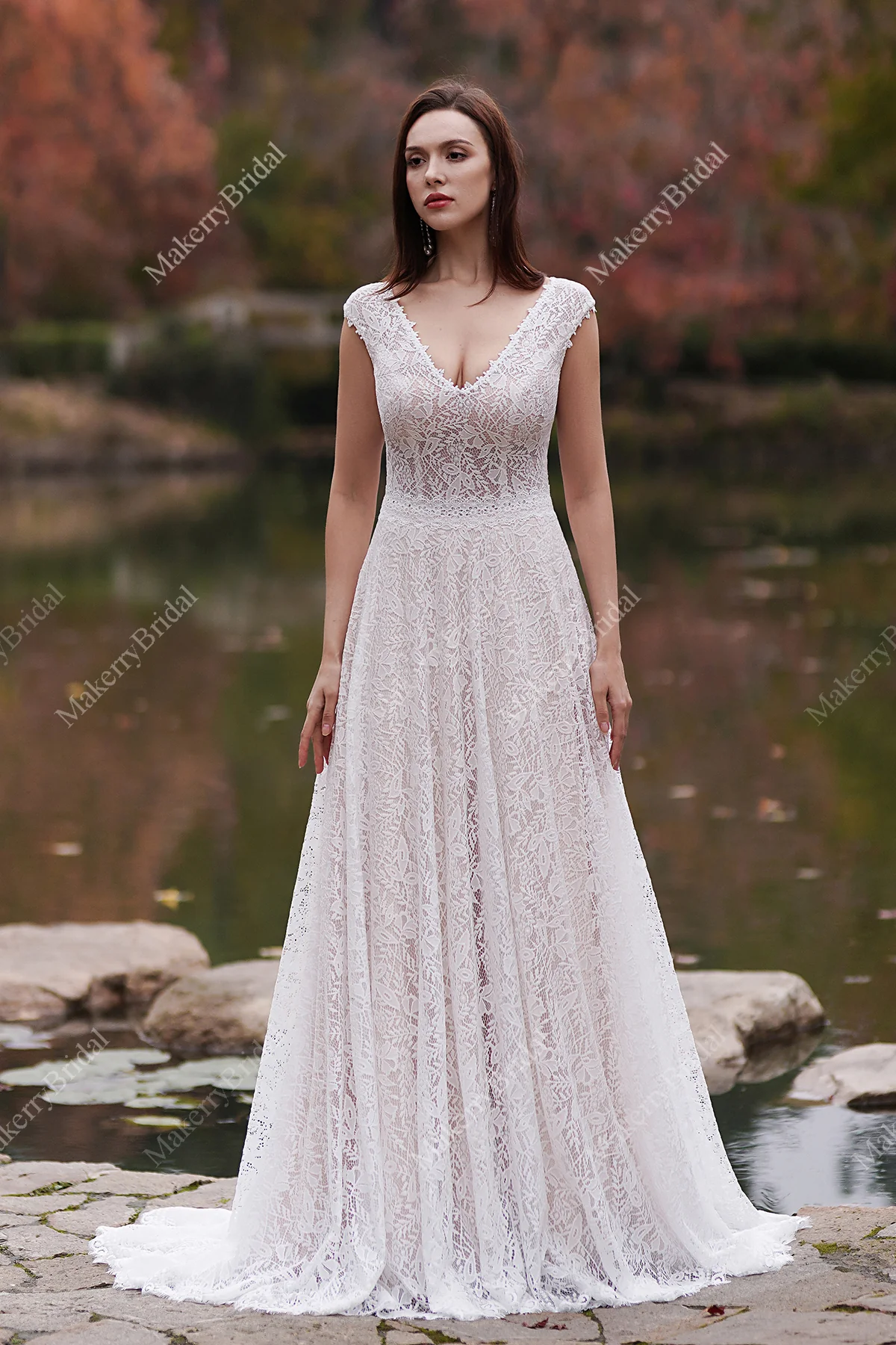 Romantic Pink Nude Beach A-Line Wedding Dress