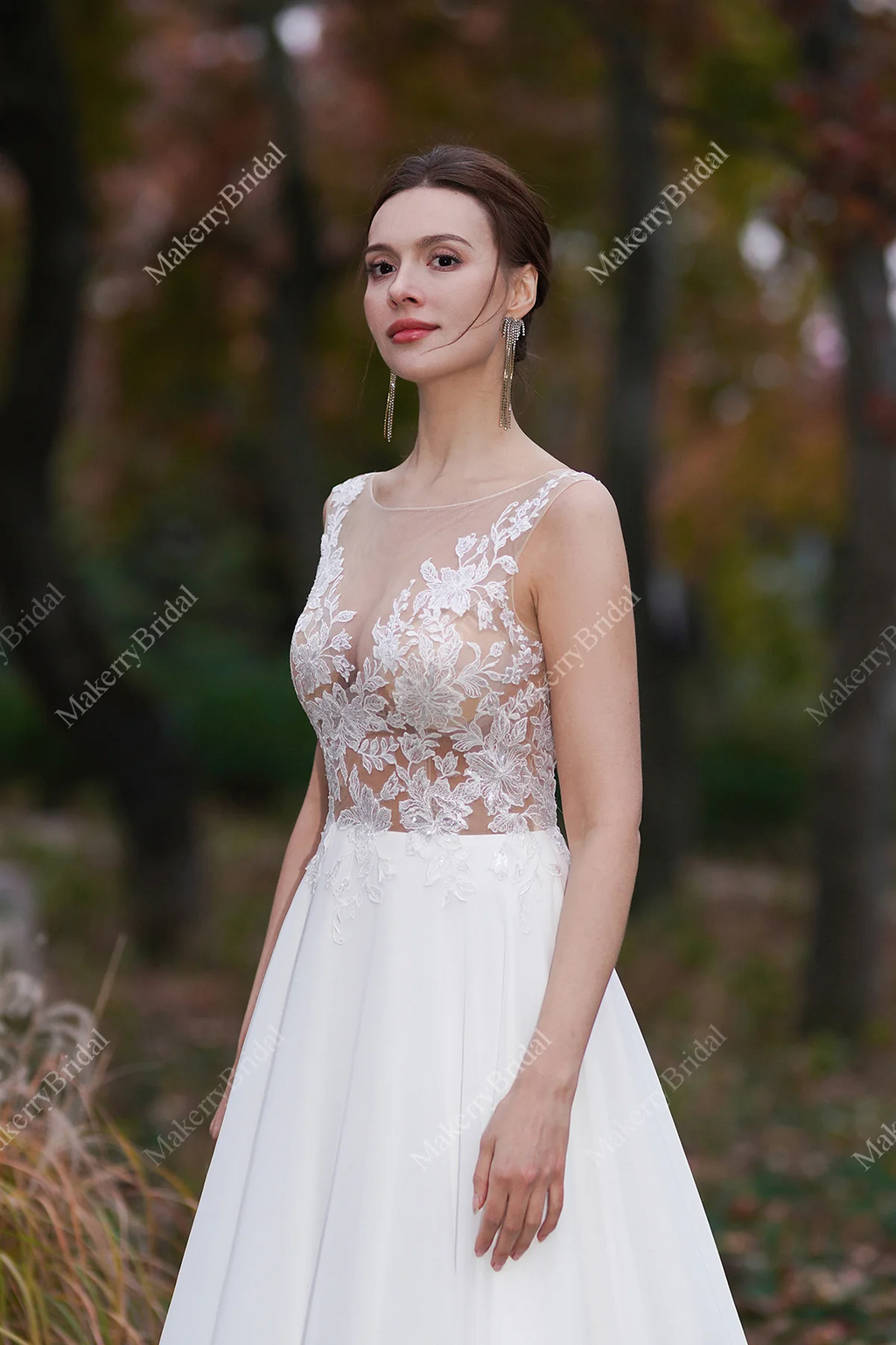 Sheer Lace Appliques Beach Wedding Dress