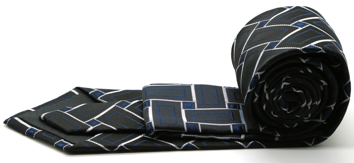 Mens Dads Classic Navy Geometric Pattern Business Casual Necktie & Hanky Set Z-11