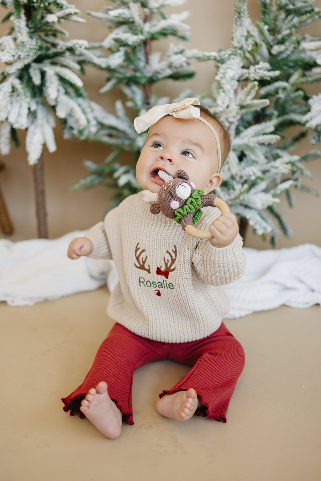 Ribbed Cotton Flared Leggings - Red Christmas Matching