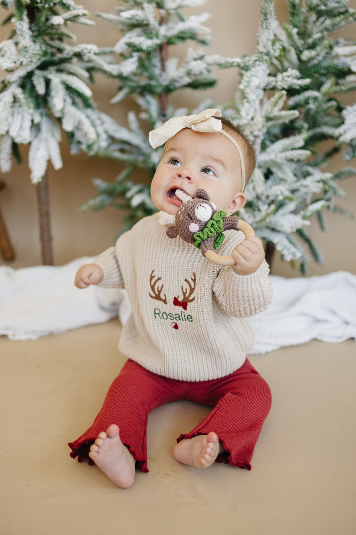 Ribbed Cotton Flared Leggings - Red Christmas Matching