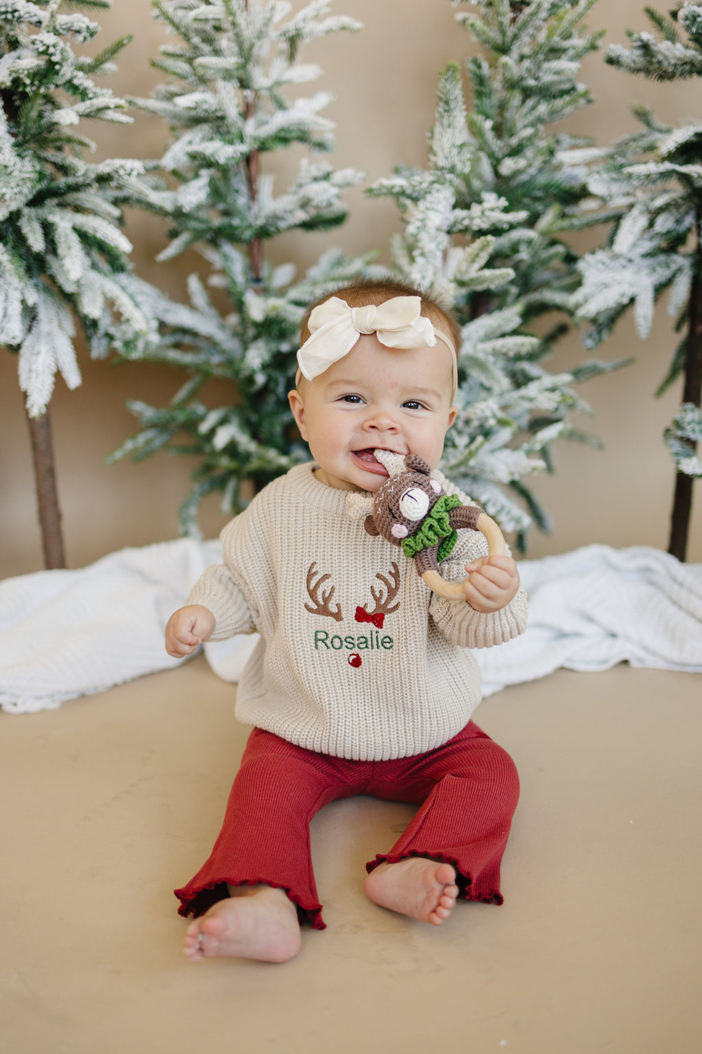 Ribbed Cotton Flared Leggings - Red Christmas Matching