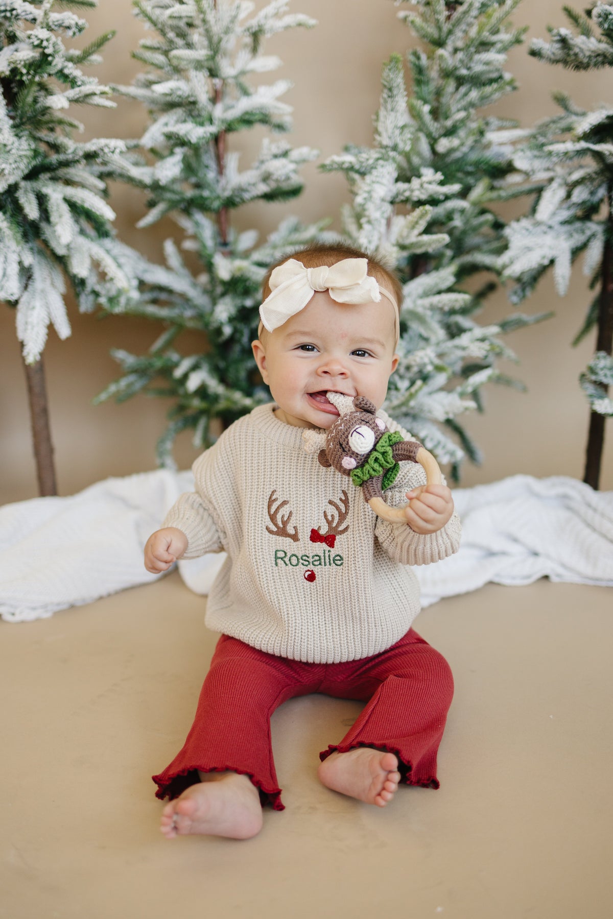 Ribbed Cotton Flared Leggings - Red Christmas Matching