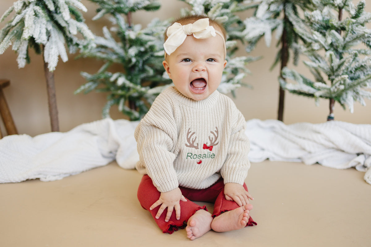 Ribbed Cotton Flared Leggings - Red Christmas Matching