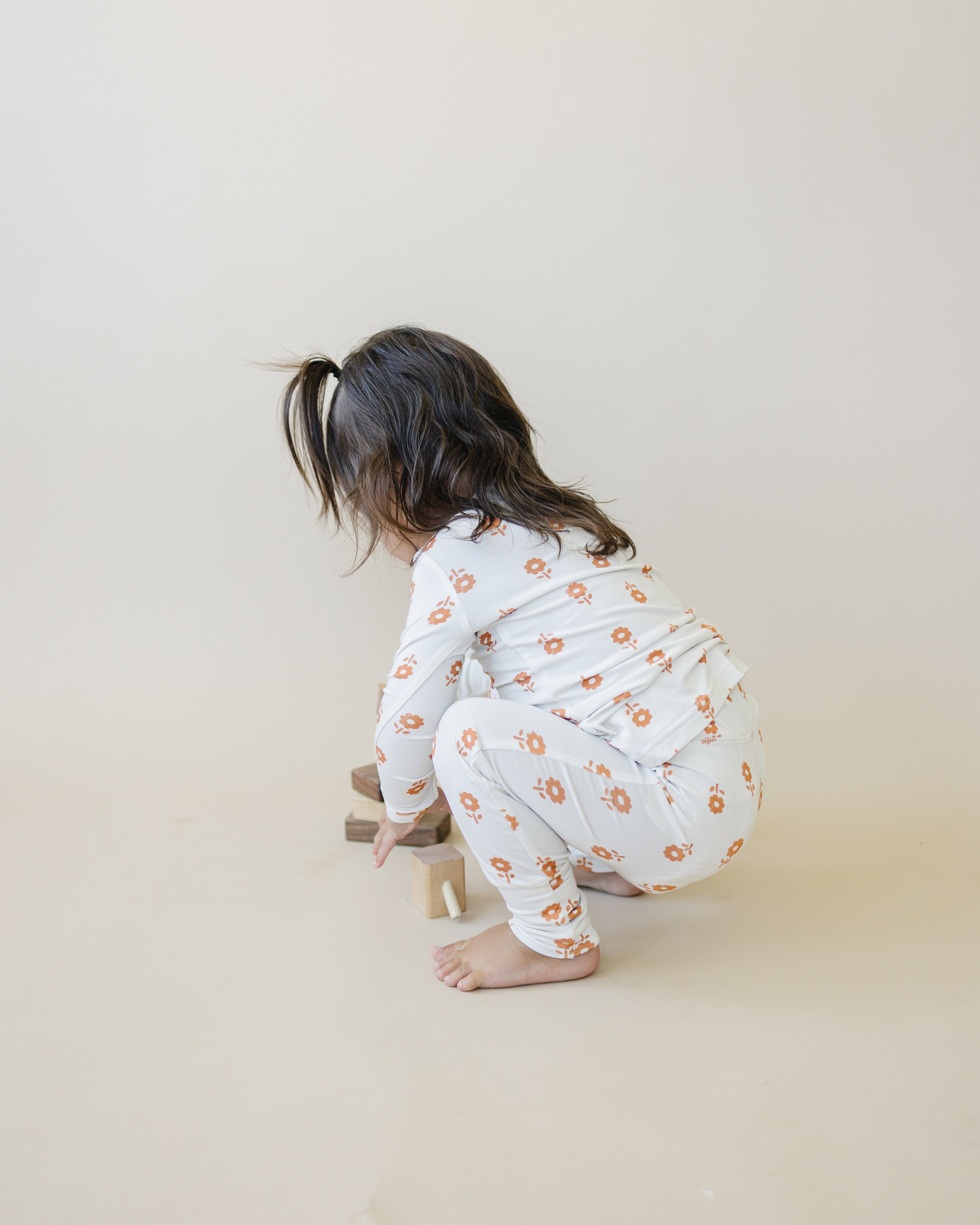Orange Posie 2pc Bamboo Pajamas for Kids - Sizes Newborn & Up!