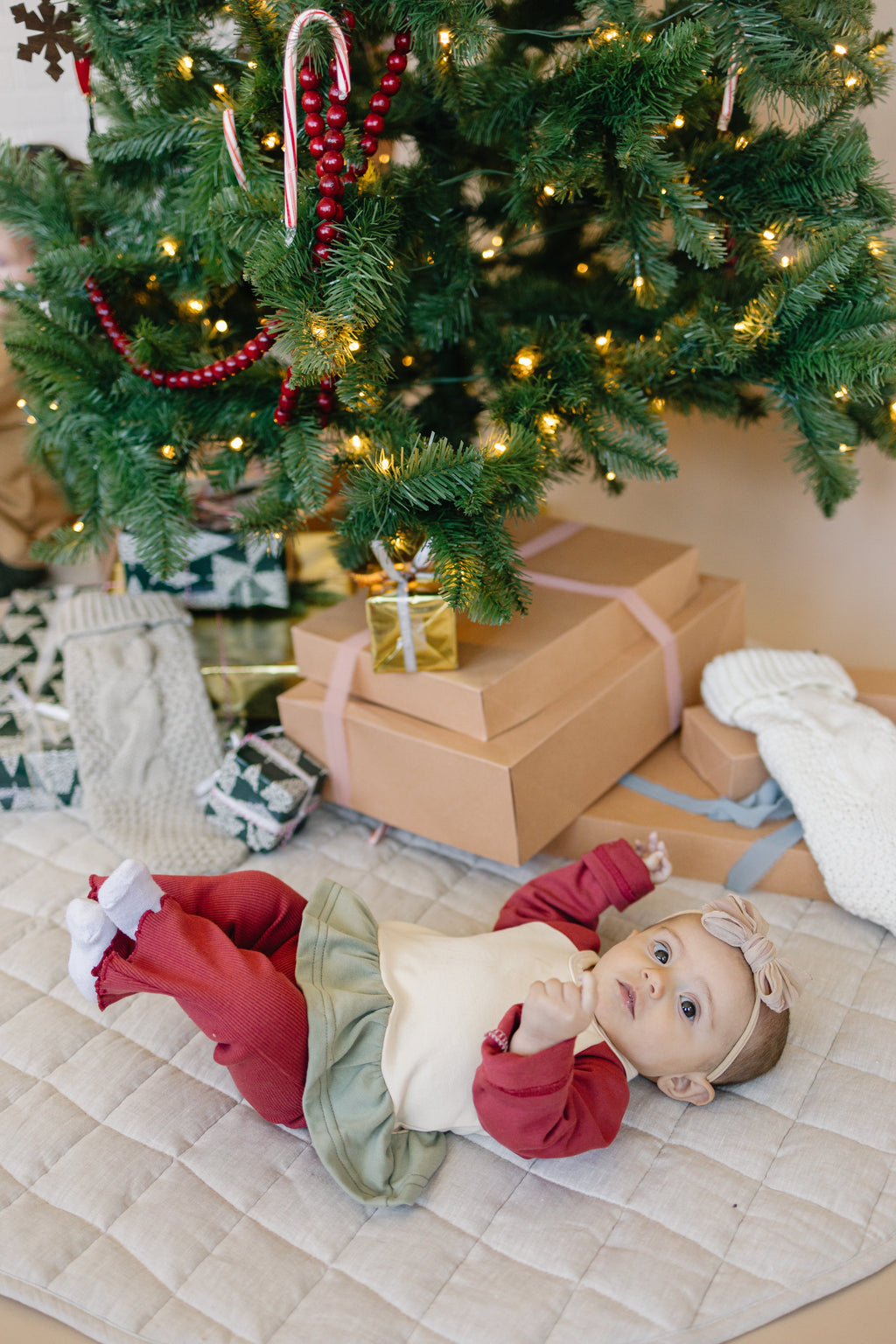 Ribbed Cotton Flared Leggings - Red Christmas Matching