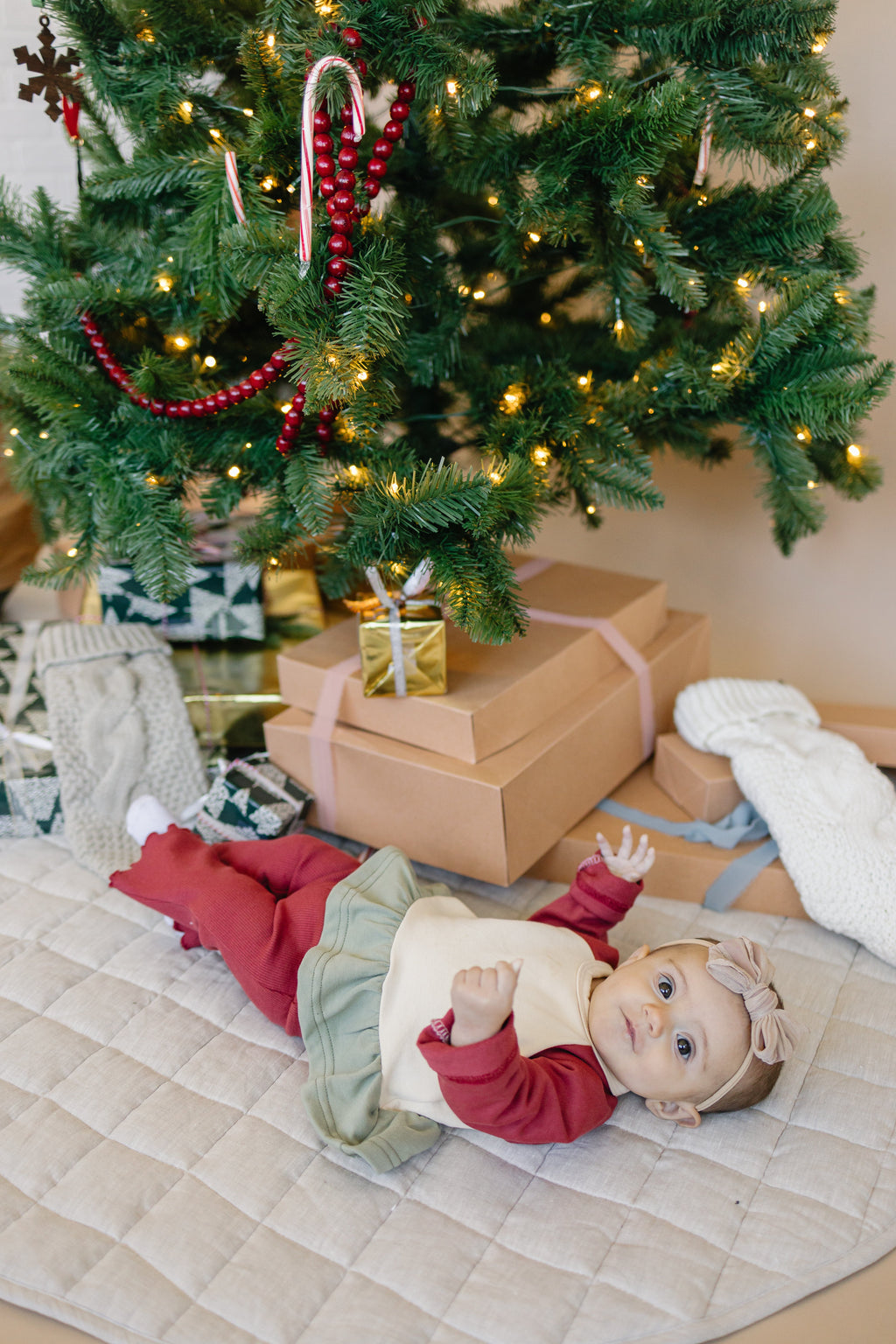 Ribbed Cotton Flared Leggings - Red Christmas Matching
