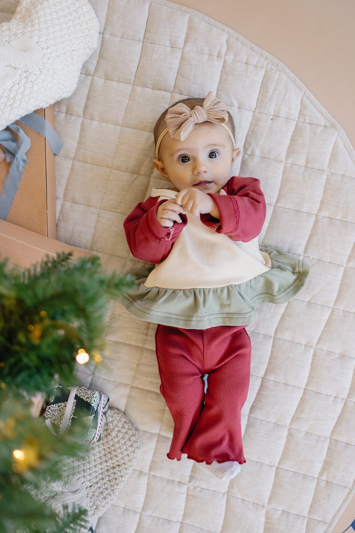 Ribbed Cotton Flared Leggings - Red Christmas Matching