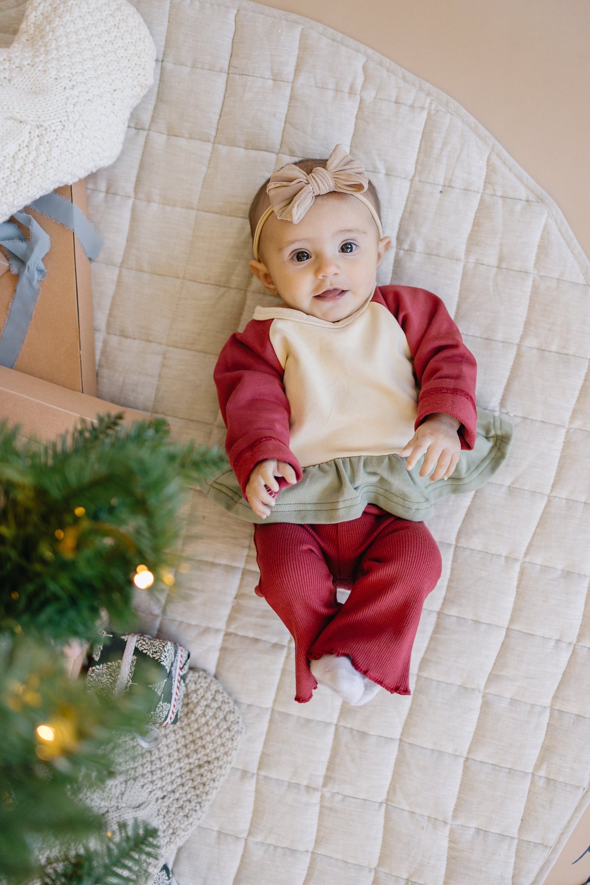 Ribbed Cotton Flared Leggings - Red Christmas Matching