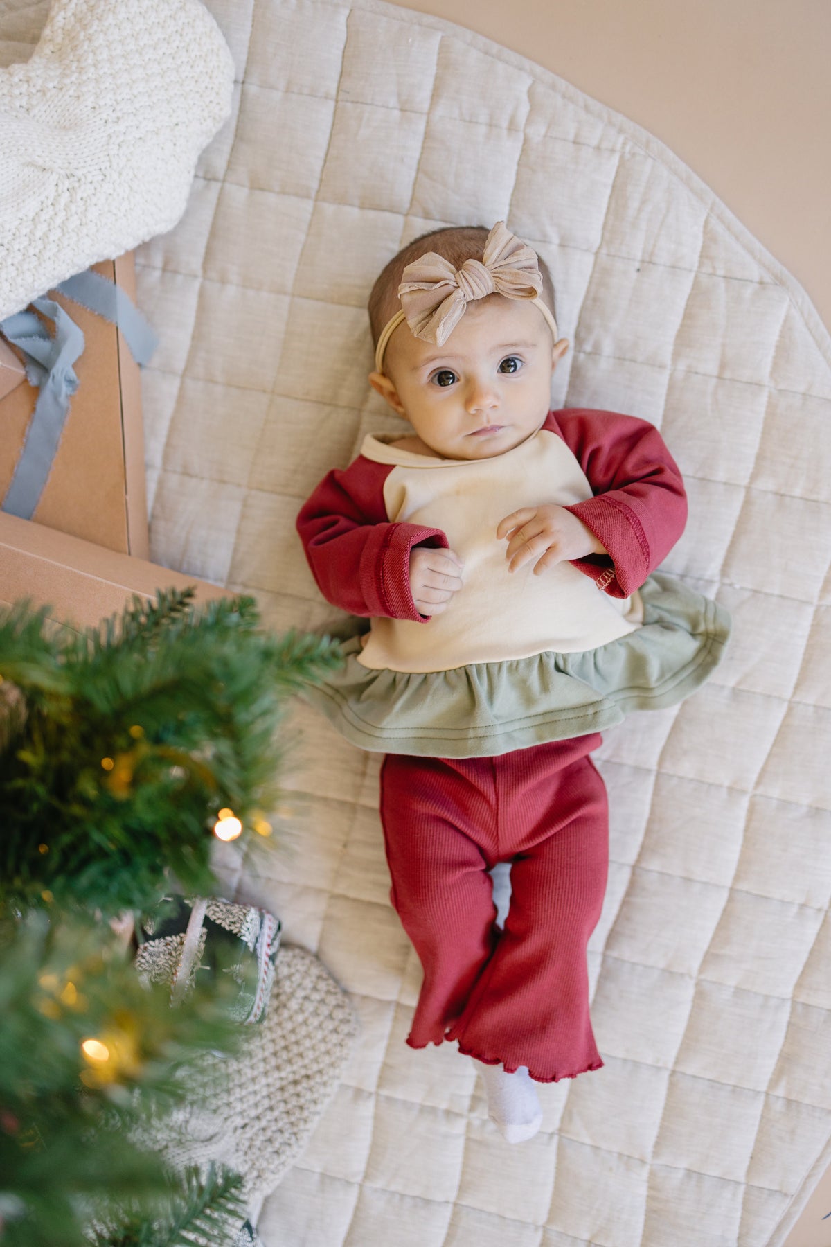 Ribbed Cotton Flared Leggings - Red Christmas Matching