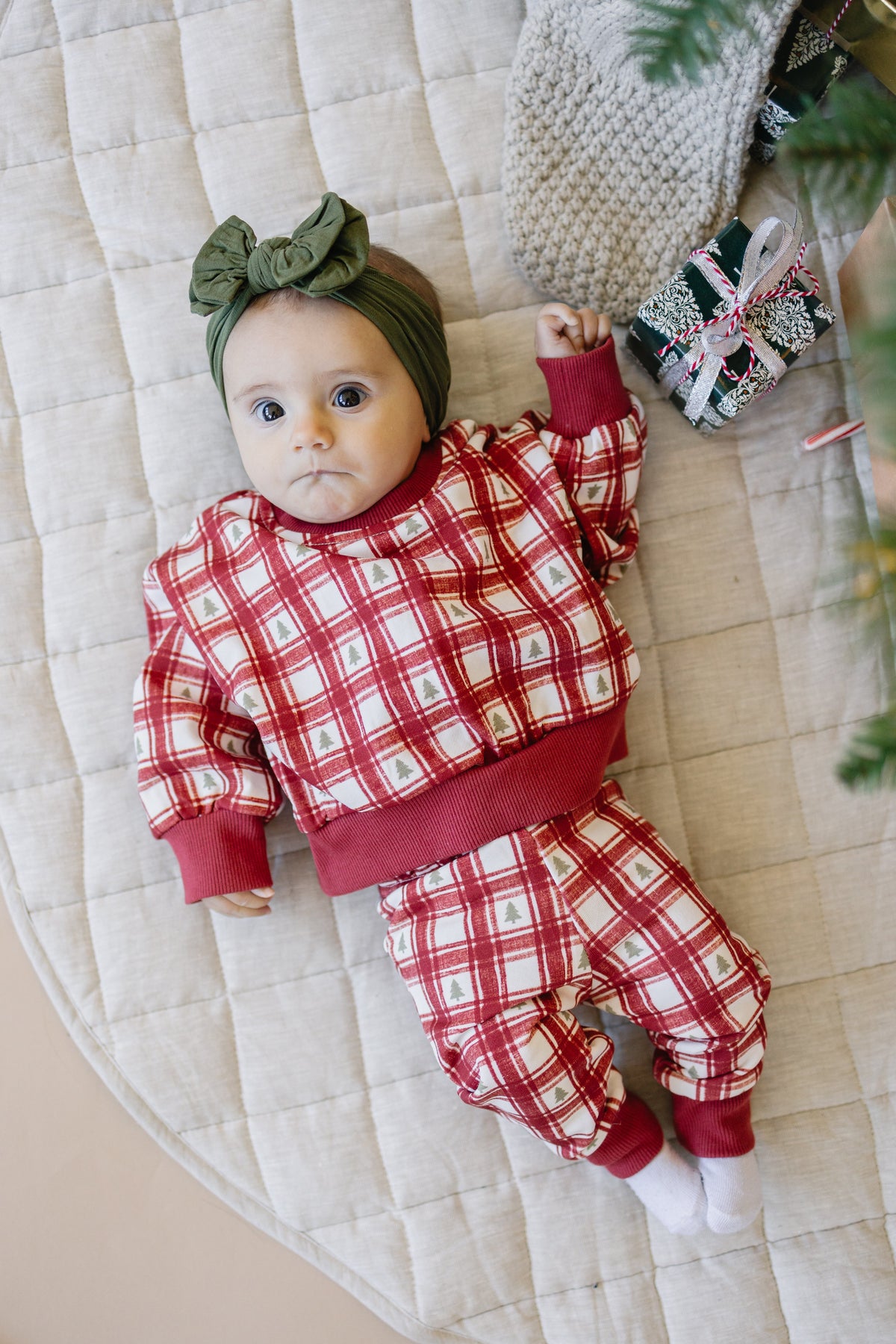 Red Plaid Christmas Tree Jogger Pants