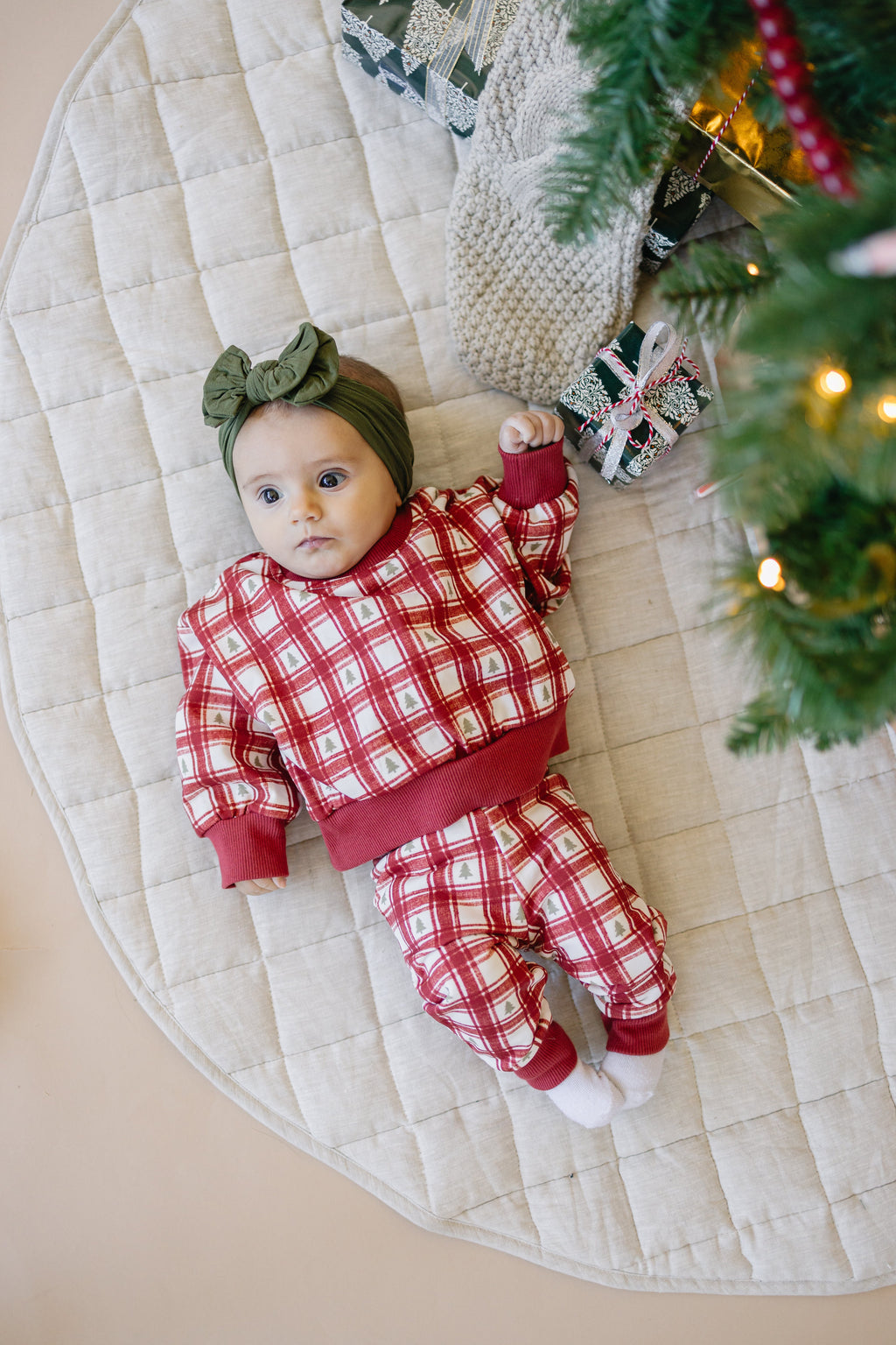 Red Plaid Christmas Tree Jogger Pants
