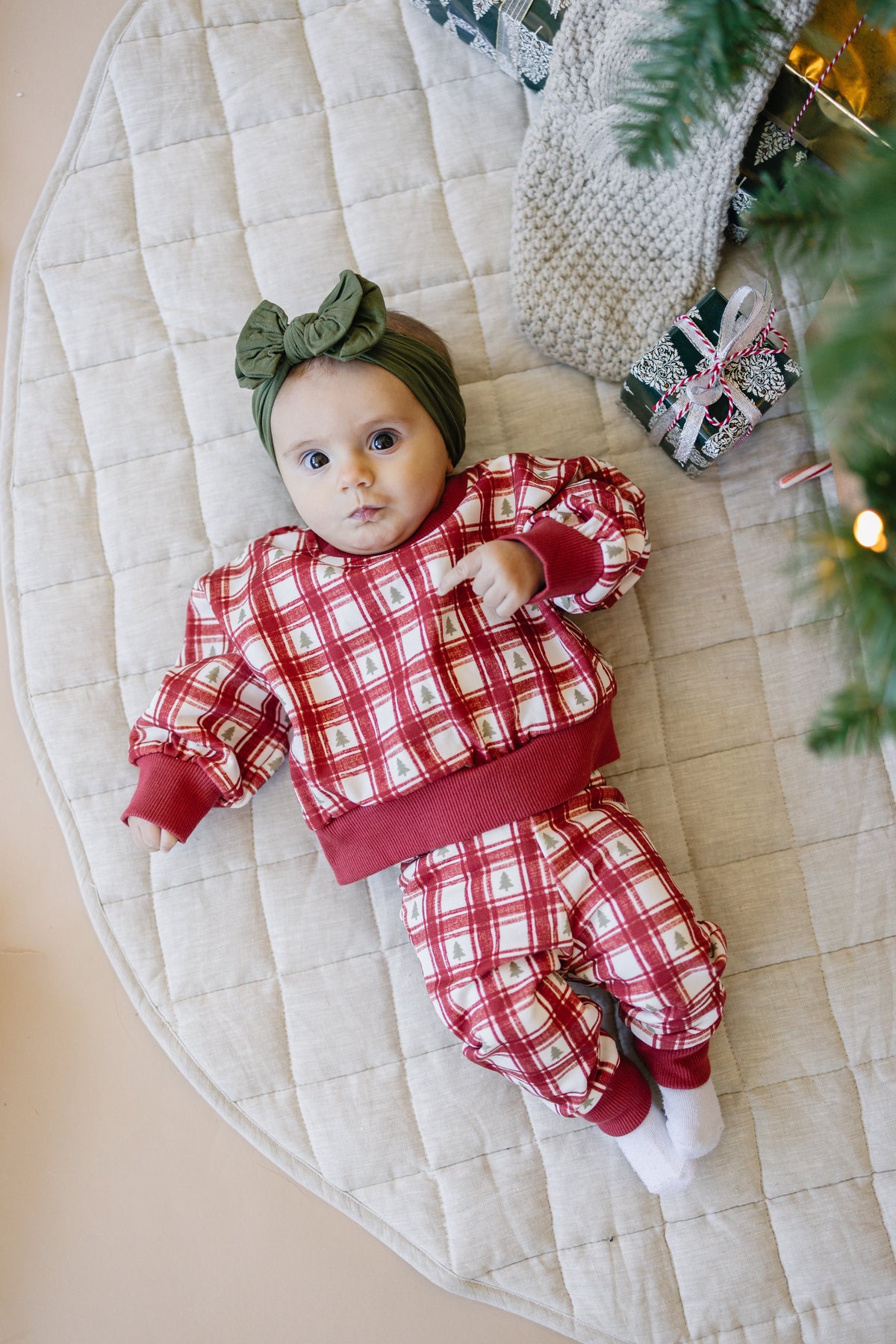 Red Plaid Christmas Tree Jogger Pants
