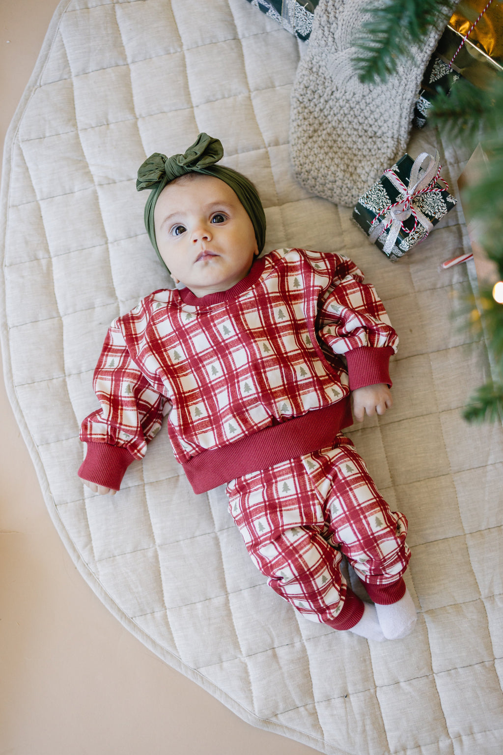 Red Plaid Christmas Tree Jogger Pants