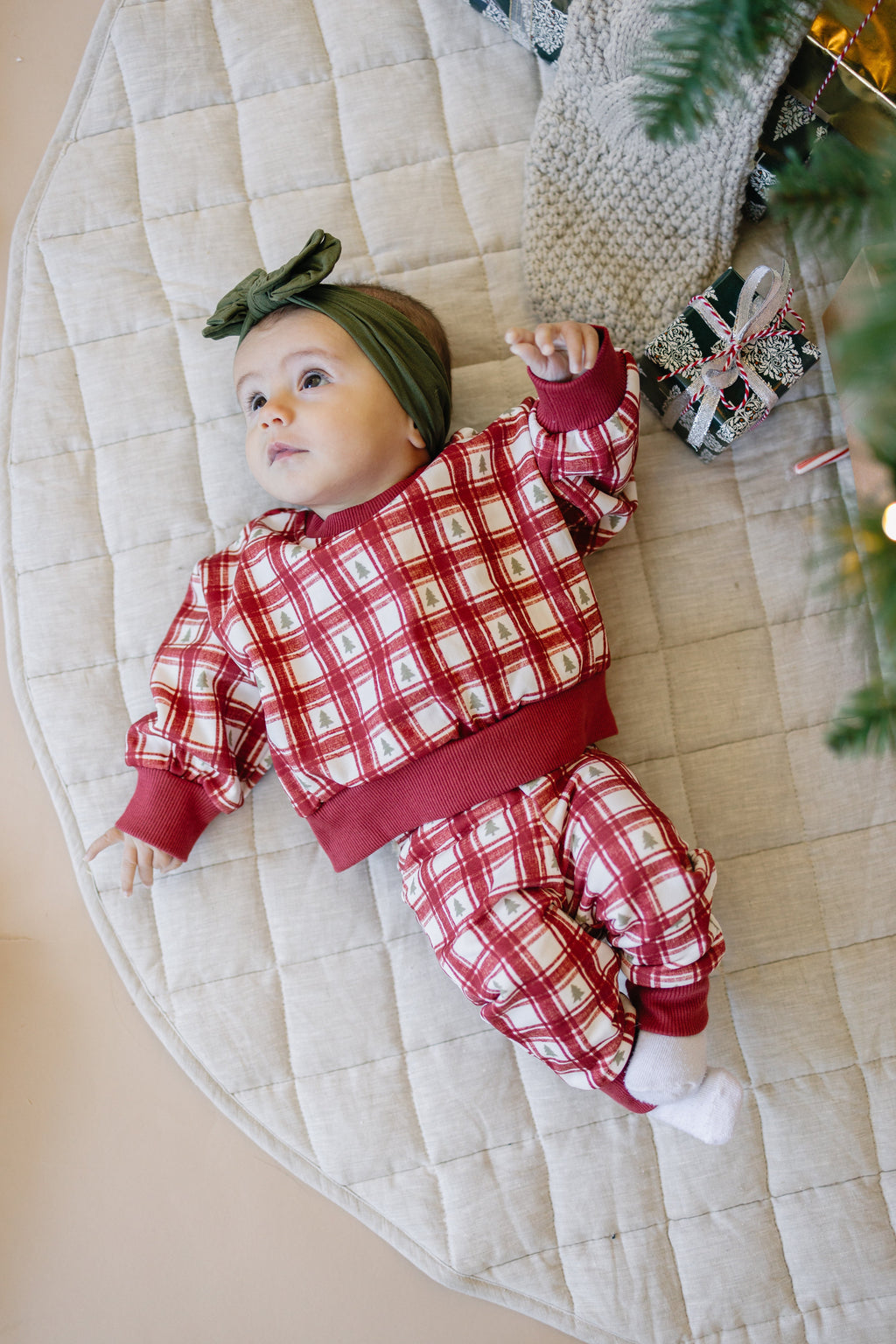 Red Plaid Christmas Tree Jogger Pants