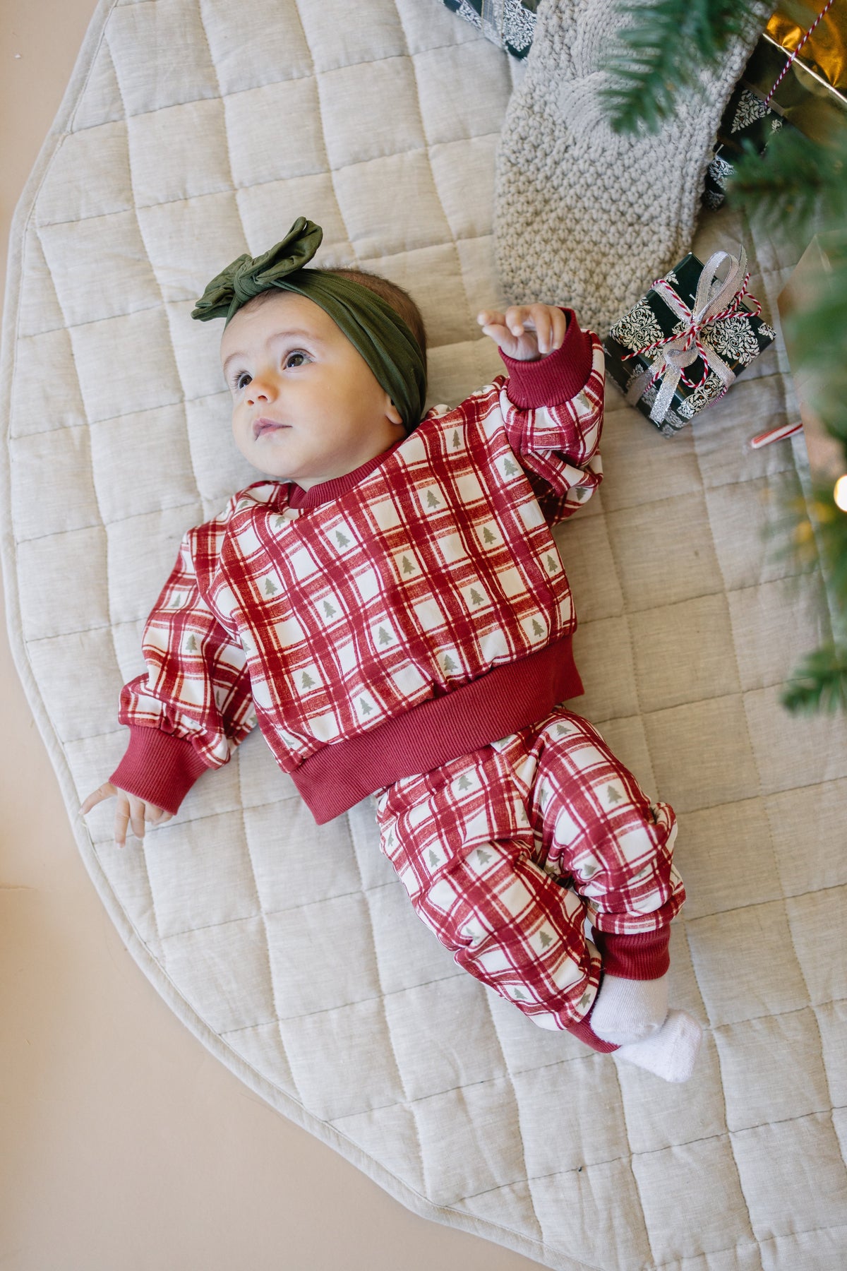 Red Plaid Christmas Tree Jogger Pants