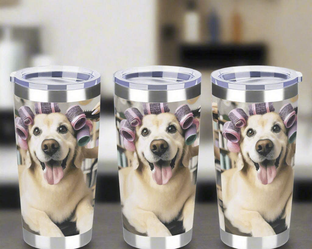 Dog in Hair Curlers 20 oz Outdoor Tumbler with Lid