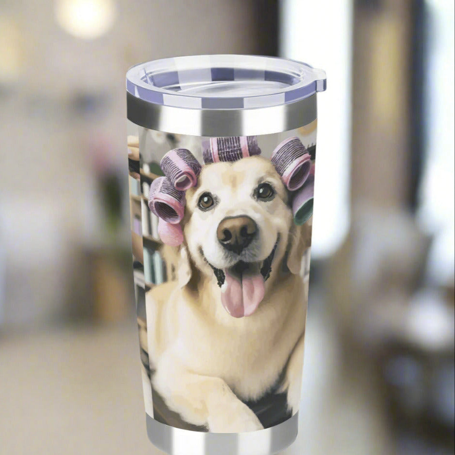 Dog in Hair Curlers 20 oz Outdoor Tumbler with Lid