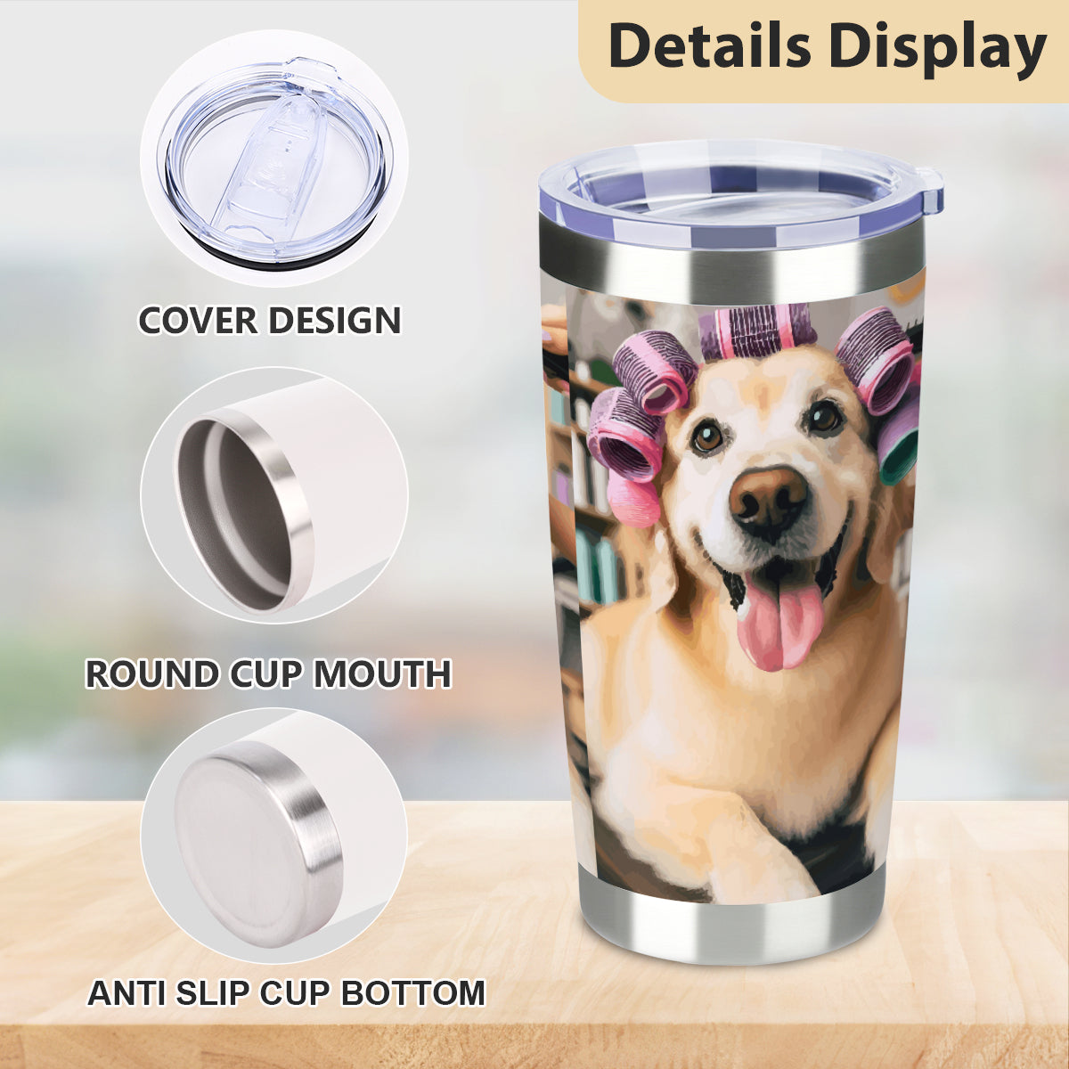 Dog in Hair Curlers 20 oz Outdoor Tumbler with Lid