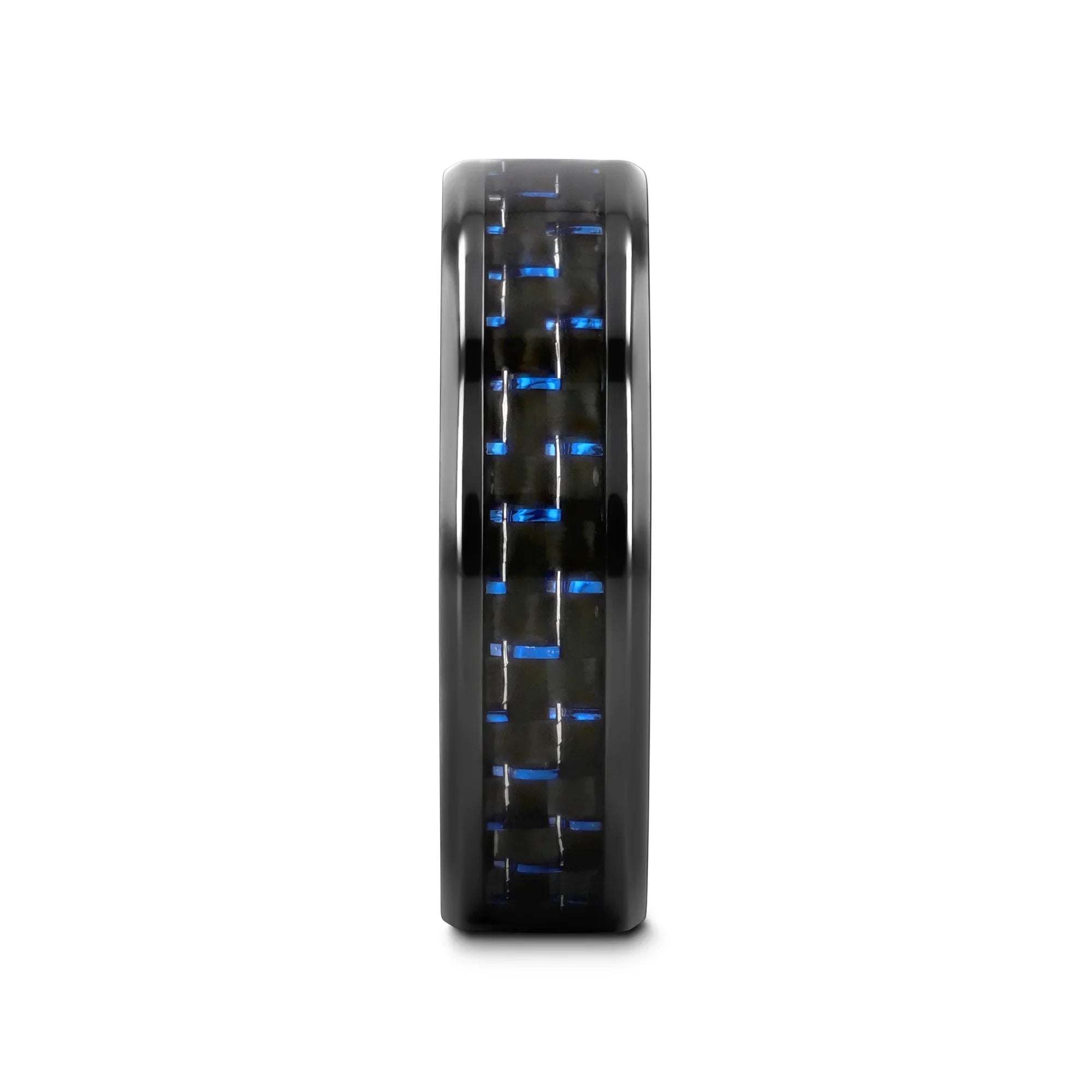 ZAYDEN Black Titanium Ring with Blue & Black Carbon Fiber Inlay and Bevels - 8mm