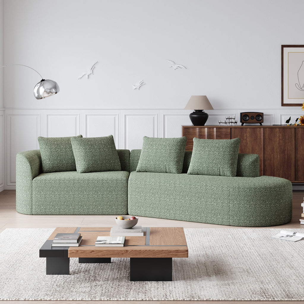 Modern Upholstered Oversized Sectional Sofa, 112-Inch Chenille 4-Seater Extra Deep & Wide Seat Curved Cloud Couch with 4 Throw Pillows, Free Combination Sofa Couch for Living Room,Bedroom