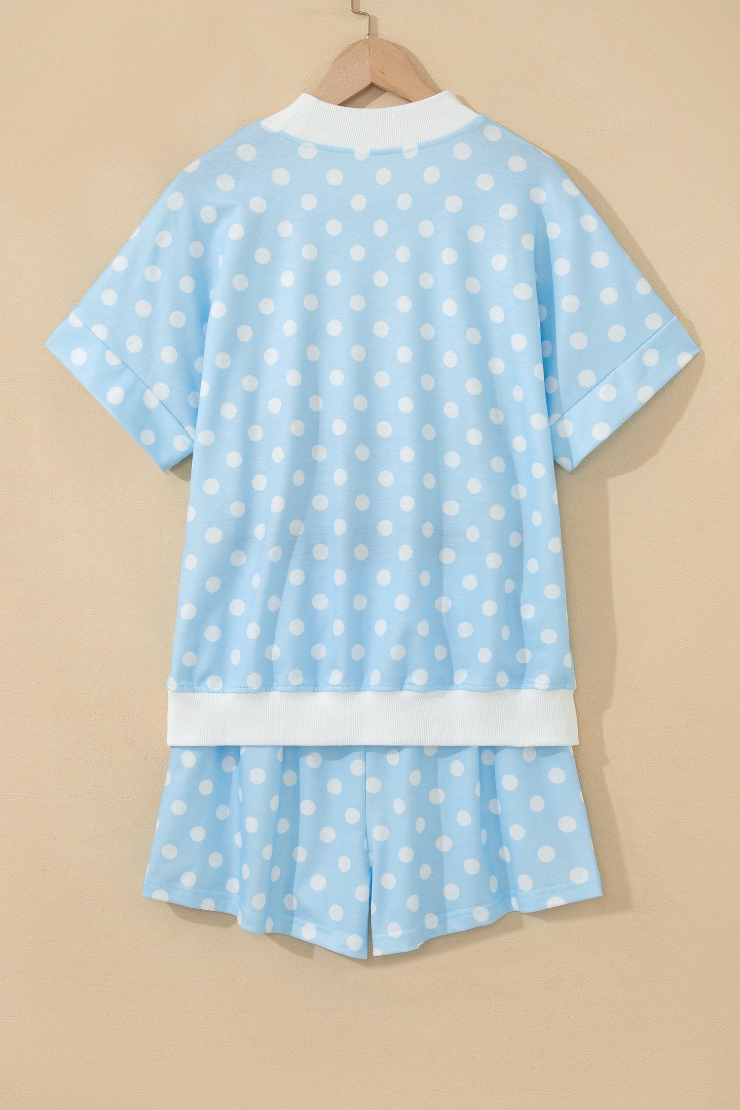 Polka Dot Colorblock Mock Neck & Shorts Set