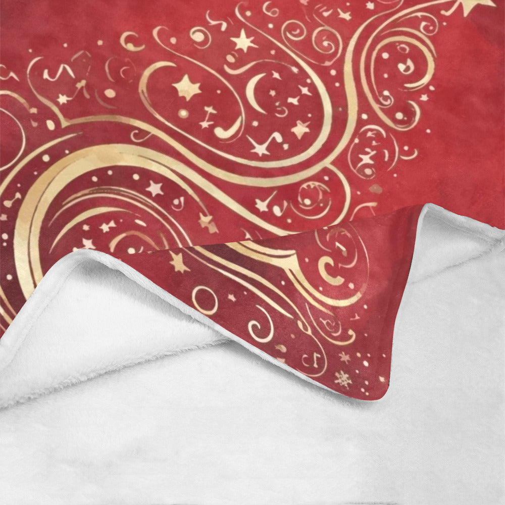 Gold Christmas Tree on Red Ultra-Soft Micro Fleece Blanket (Made in USA)