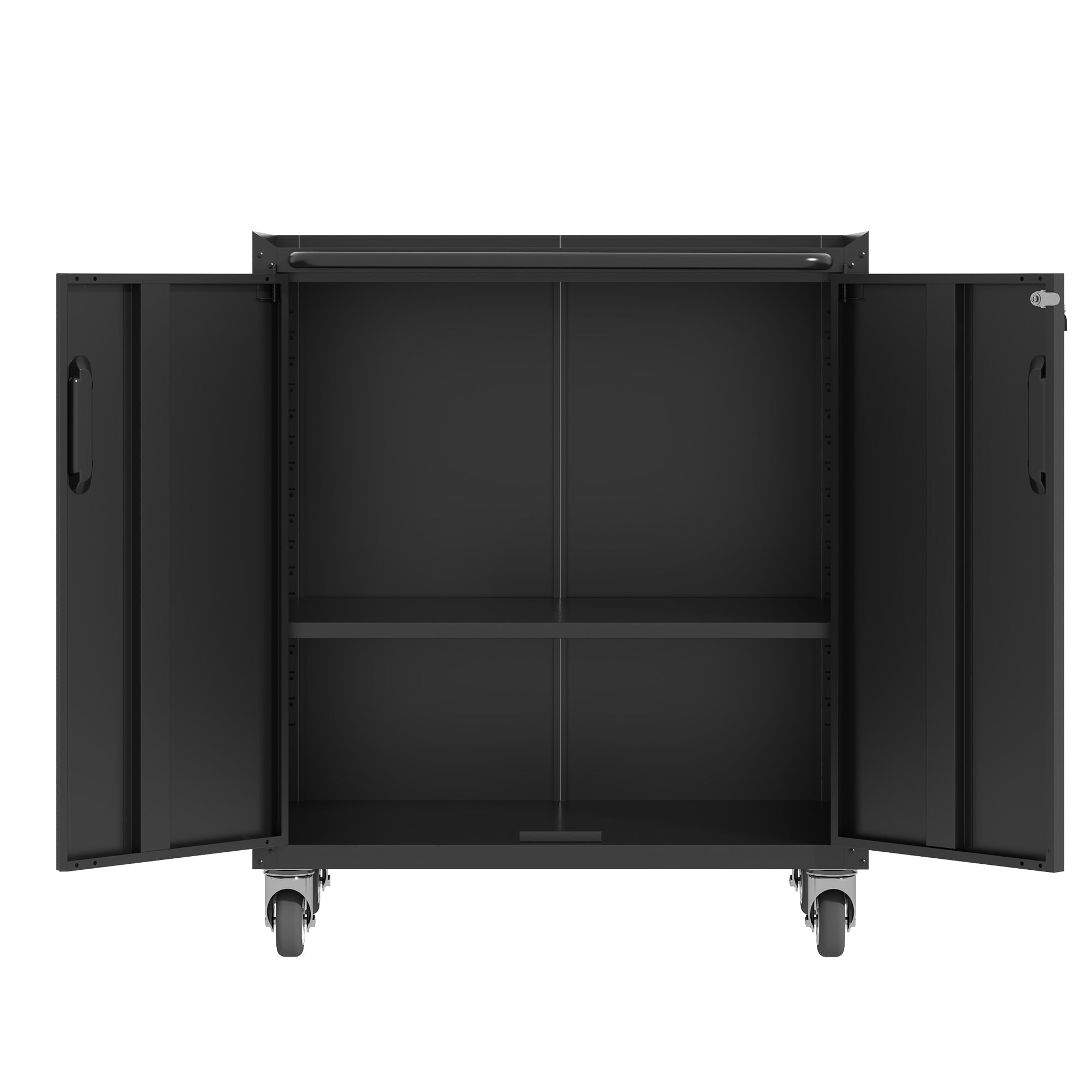Heavy-Duty Metal Garage Storage Cabinet with Wheels - Sturdy Tool Storage Solution in Black Steel, 29.53x17.72x34.65 inches
